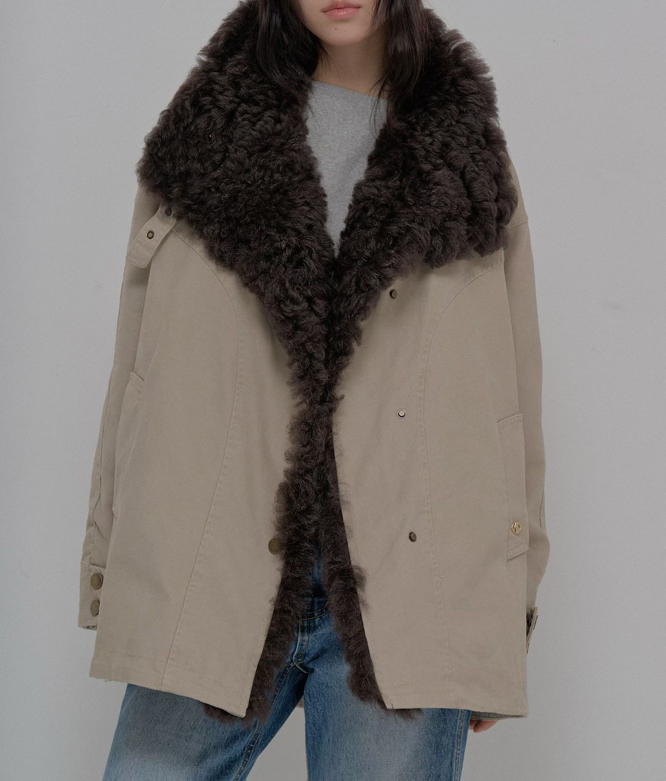 B57.玩雪卷卷羊毛率性鵝絨外套