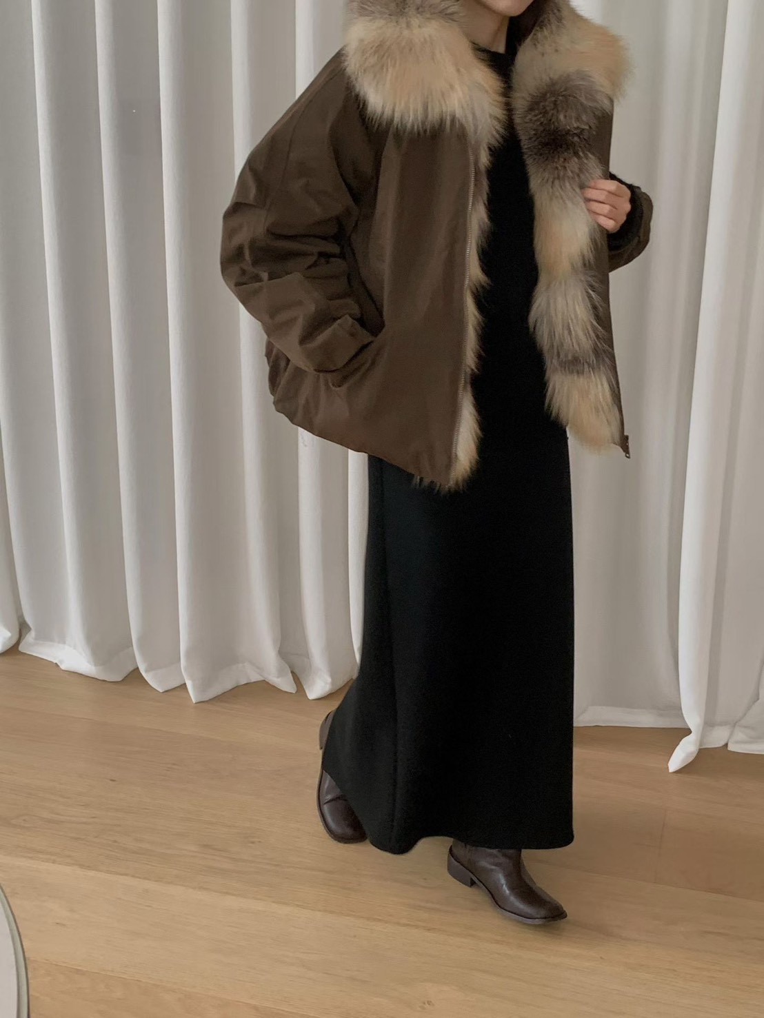 B58.澎湃狐狸毛毛領鵝絨外套