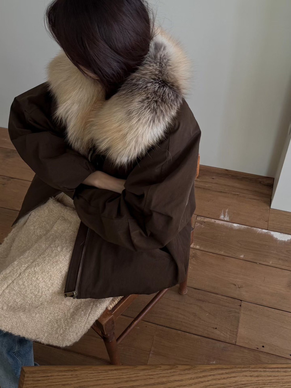 B58.澎湃狐狸毛毛領鵝絨外套