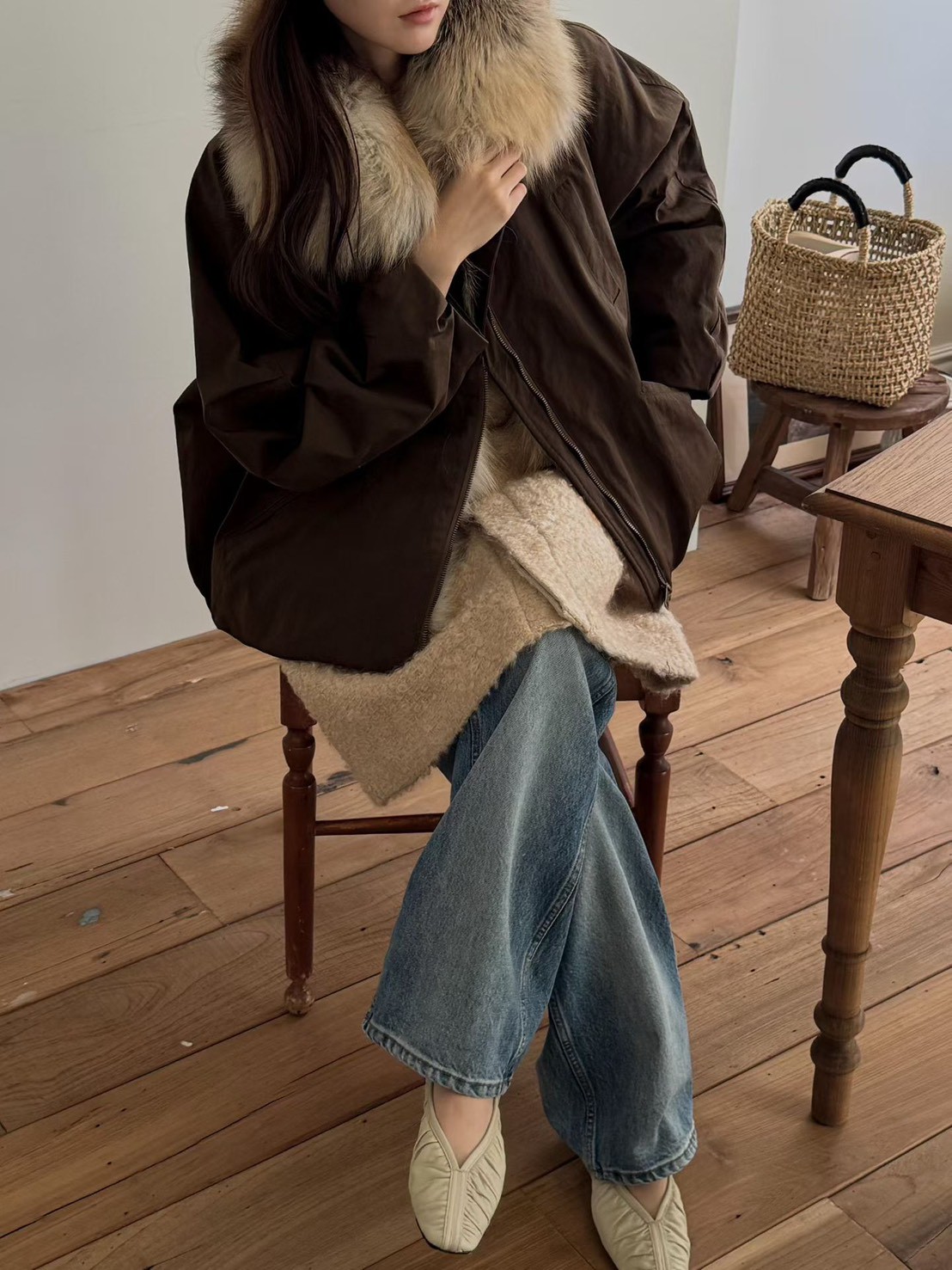 B58.澎湃狐狸毛毛領鵝絨外套