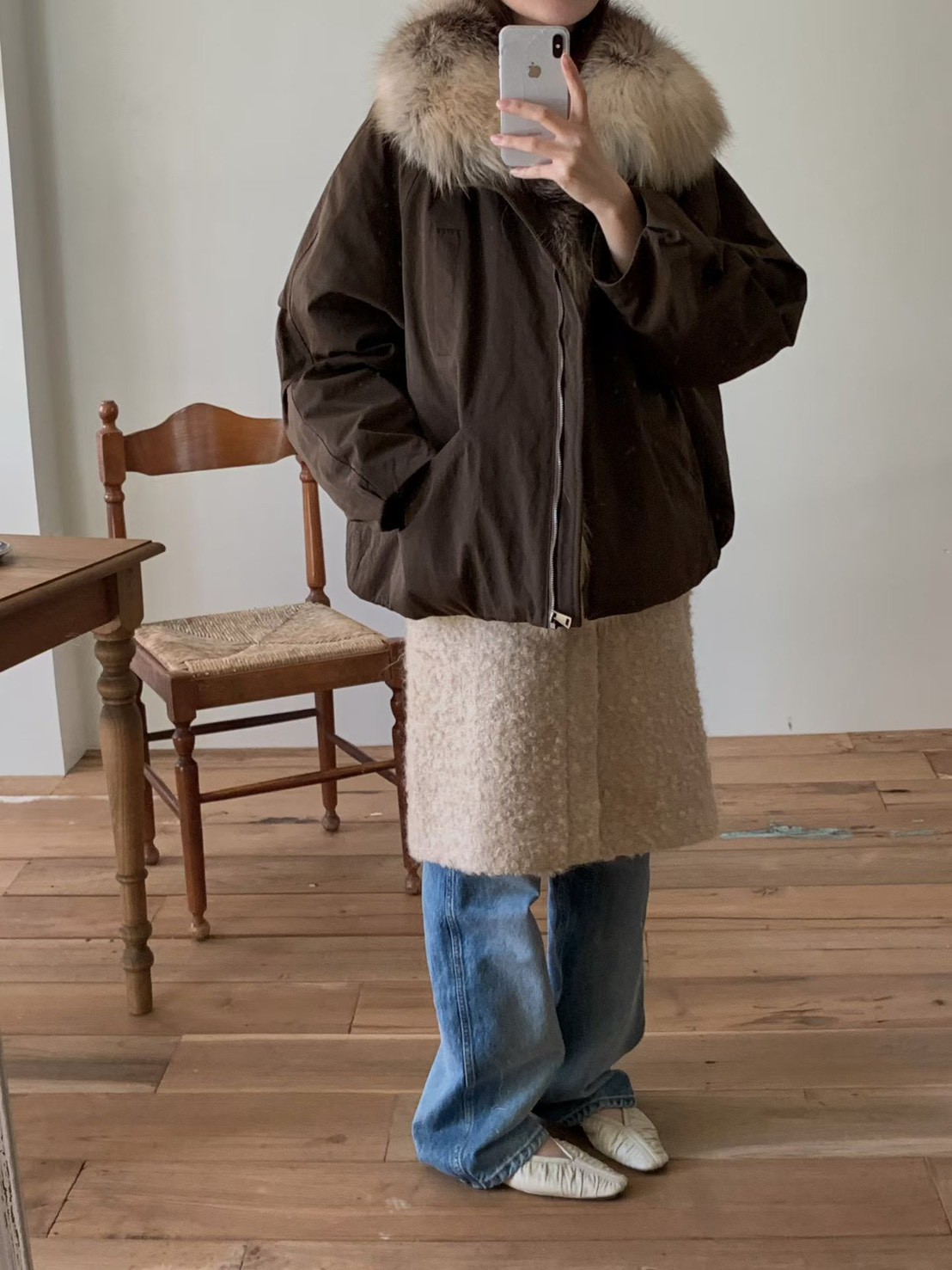 B58.澎湃狐狸毛毛領鵝絨外套