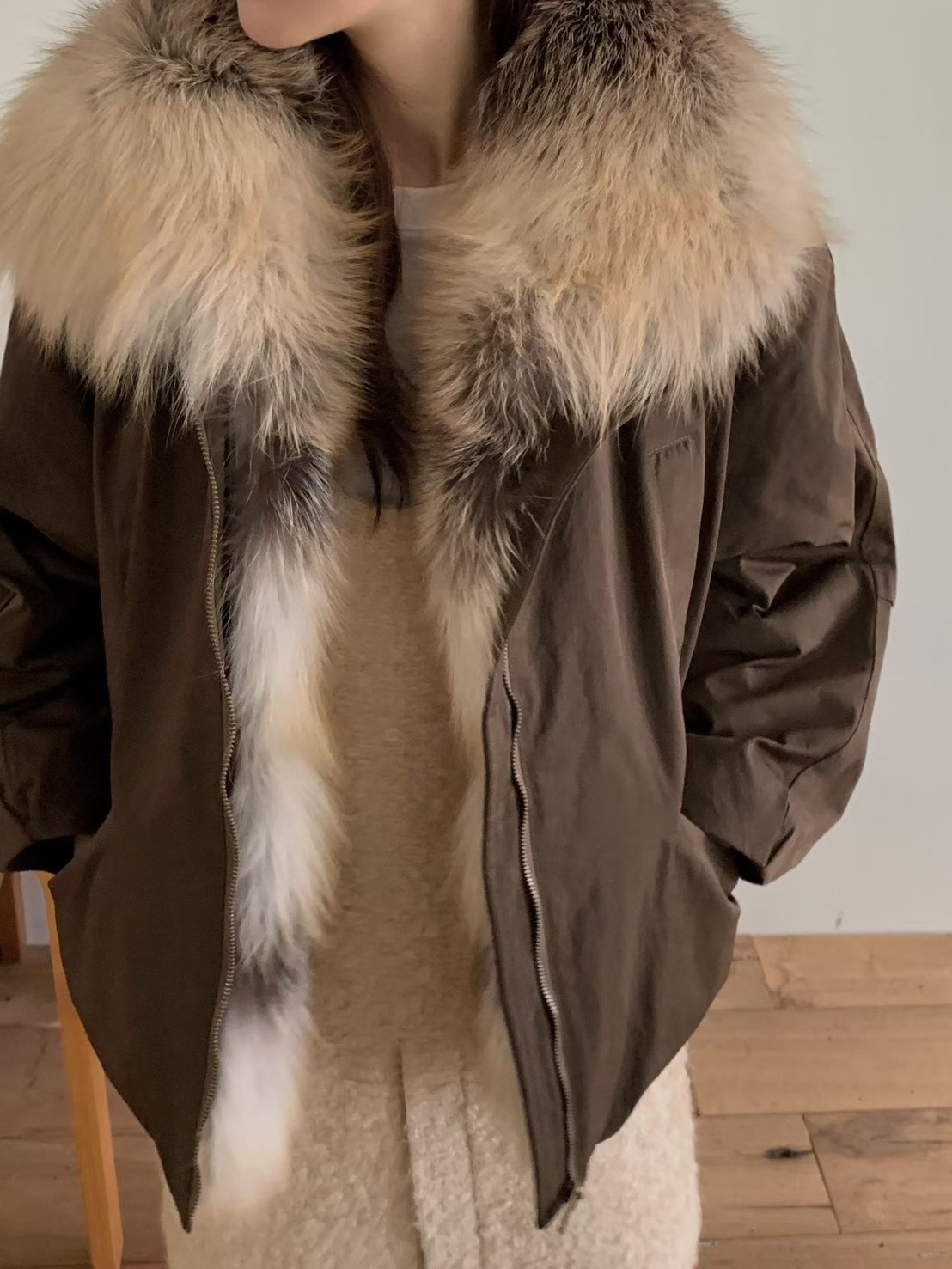 B58.澎湃狐狸毛毛領鵝絨外套