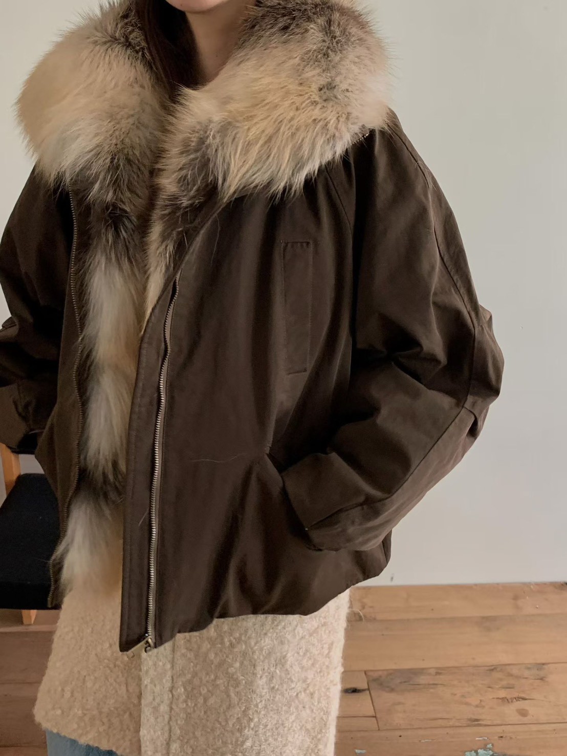 B58.澎湃狐狸毛毛領鵝絨外套