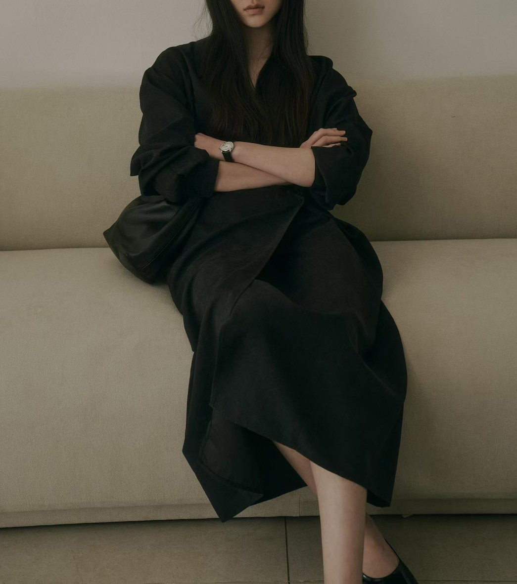 B51.質感家襯衫領側面收腰洋裝