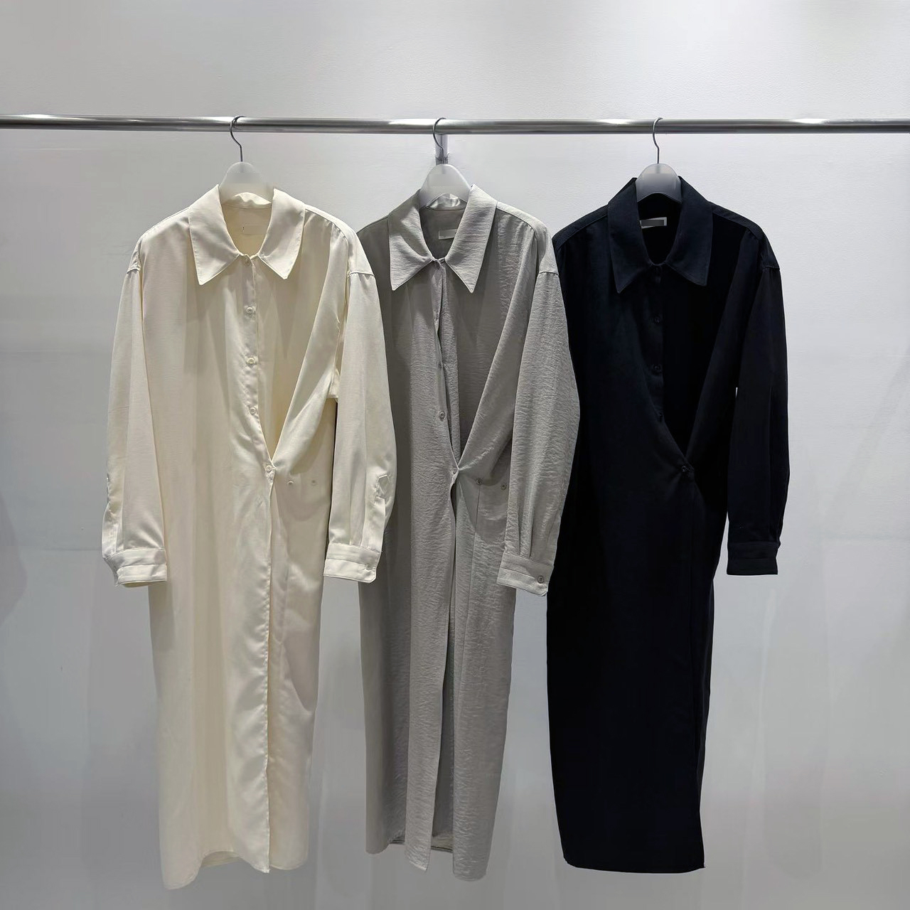 B51.質感家襯衫領側面收腰洋裝