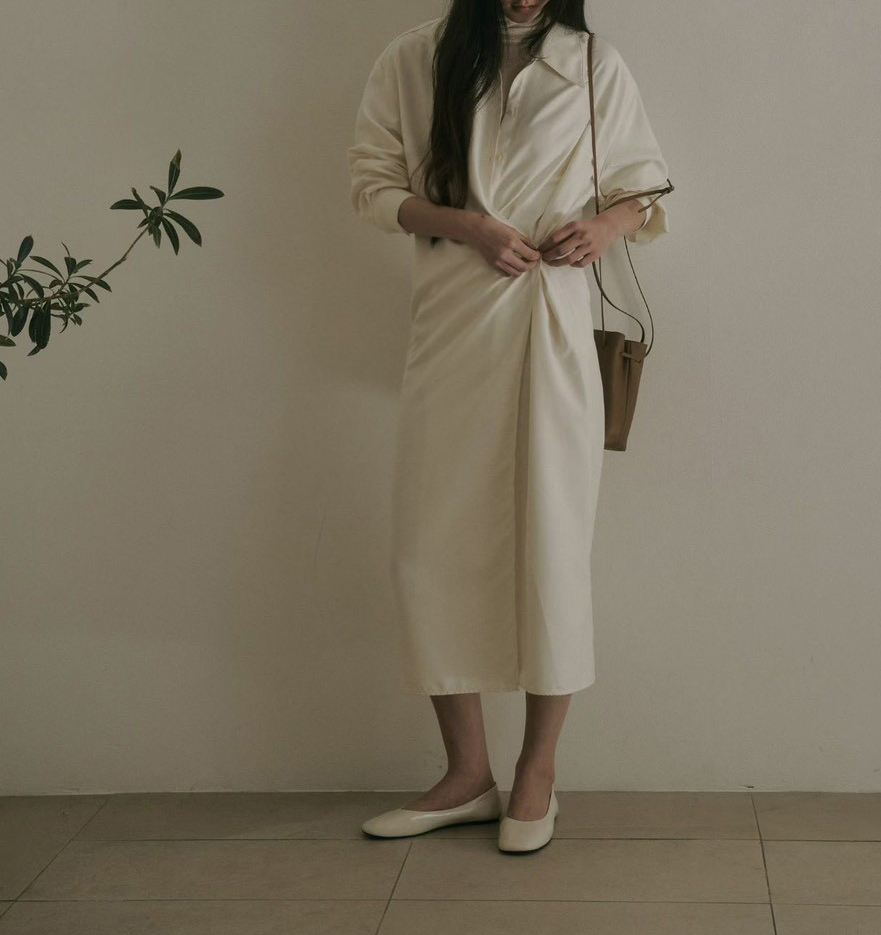 B51.質感家襯衫領側面收腰洋裝