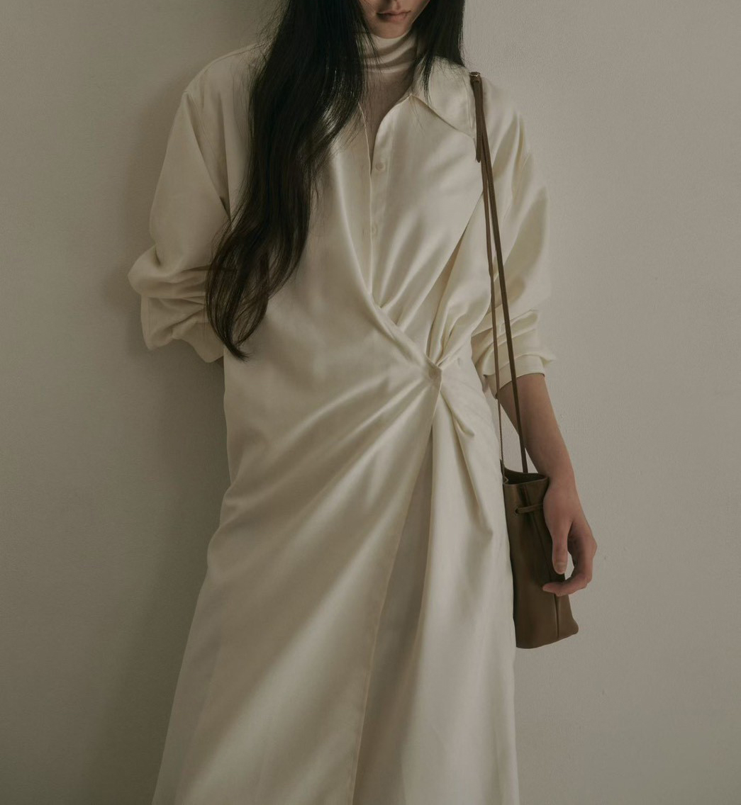 B51.質感家襯衫領側面收腰洋裝