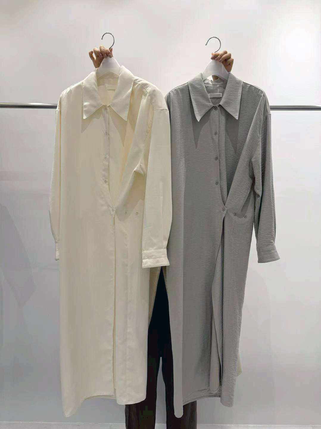 B51.質感家襯衫領側面收腰洋裝