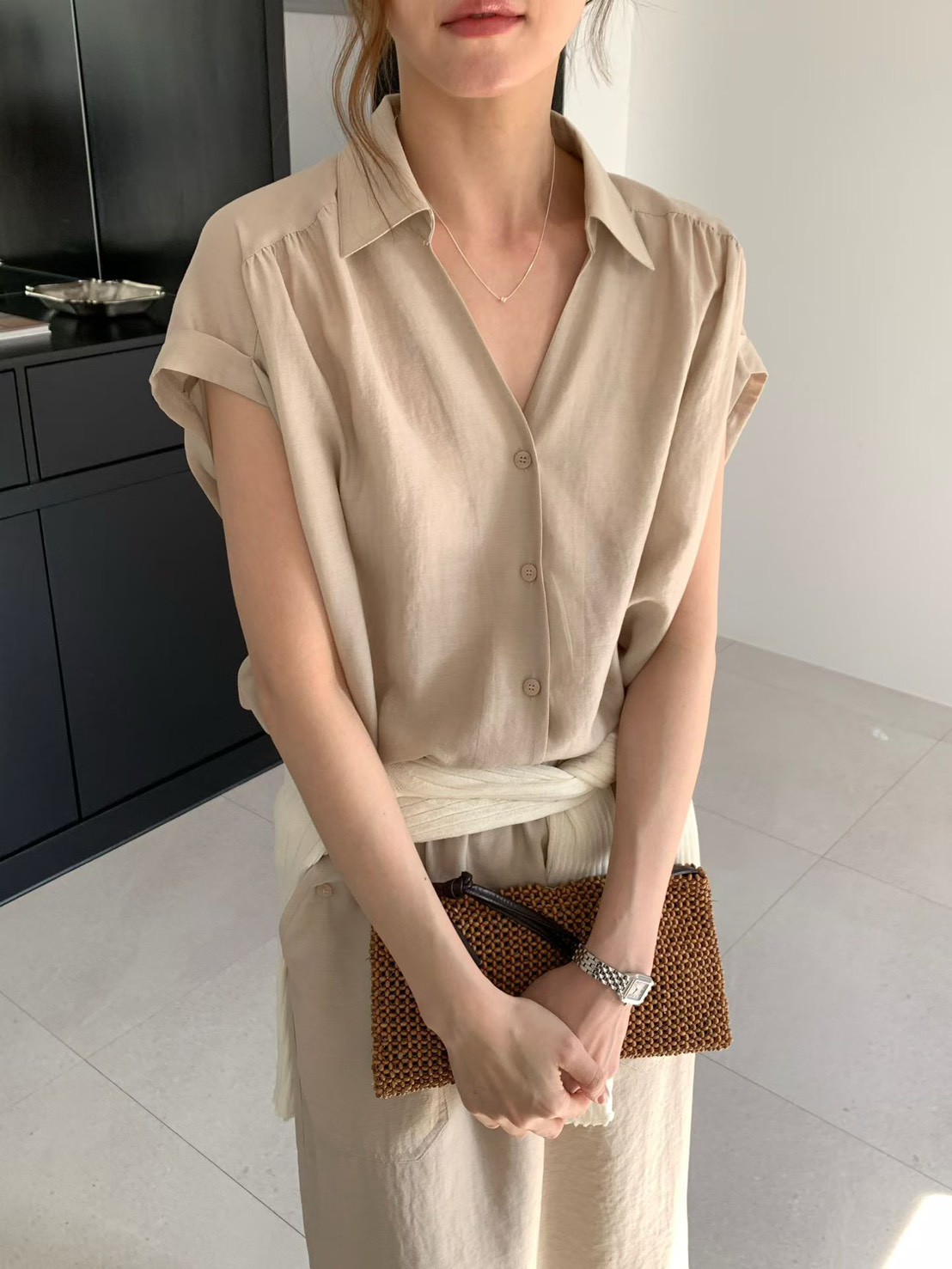 B38.光澤氣質襯衫領洋裝