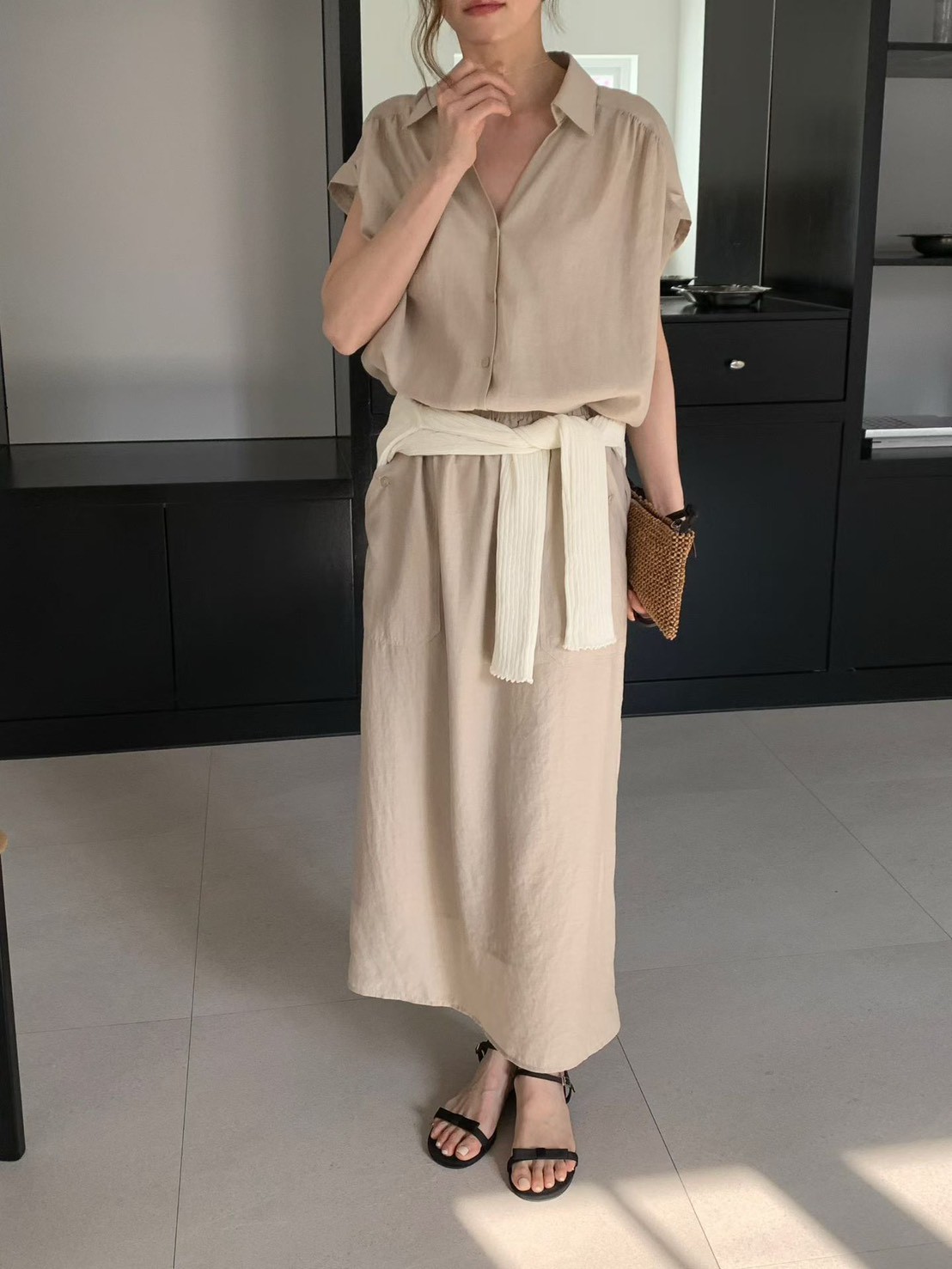 B38.光澤氣質襯衫領洋裝