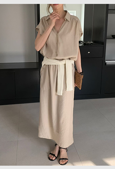 B38.光澤氣質襯衫領洋裝