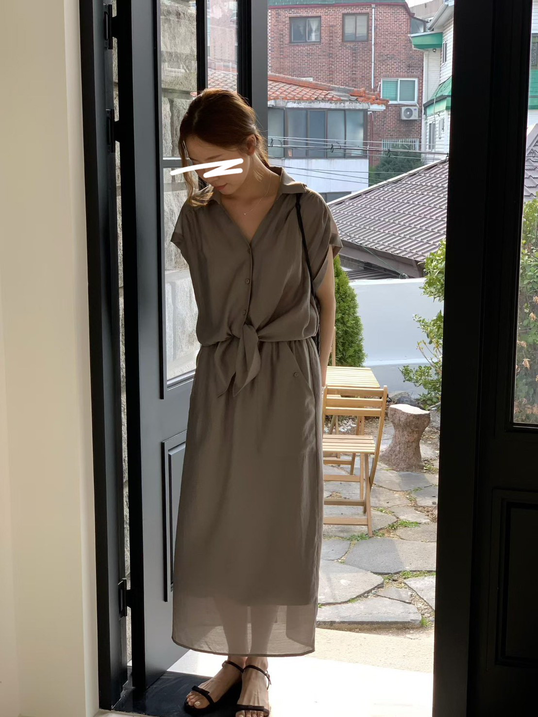 B38.光澤氣質襯衫領洋裝