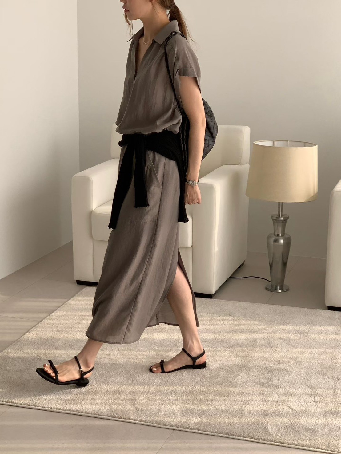 B38.光澤氣質襯衫領洋裝