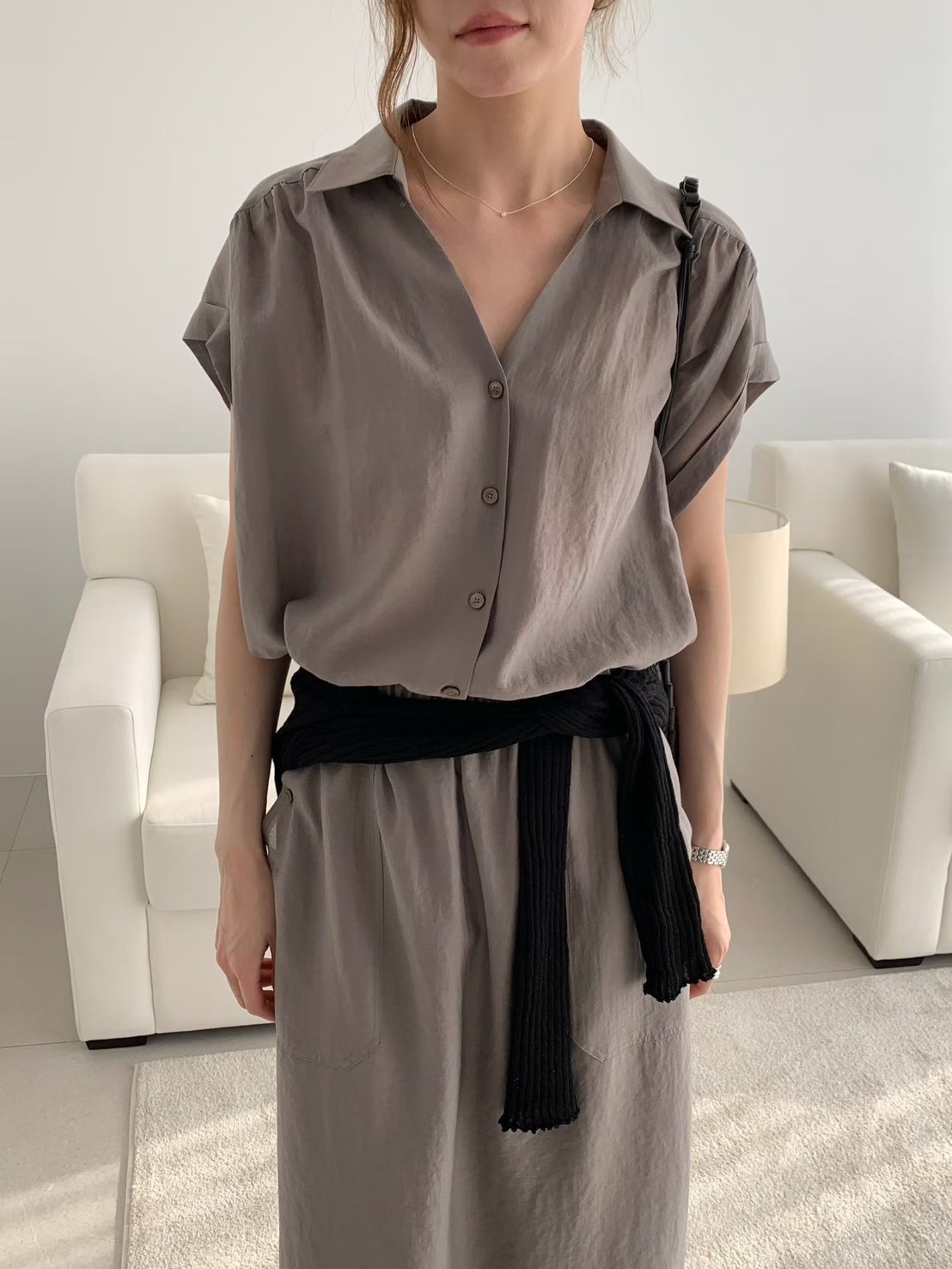 B38.光澤氣質襯衫領洋裝