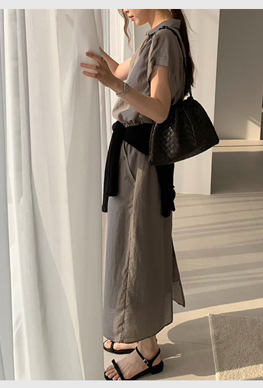 B38.光澤氣質襯衫領洋裝