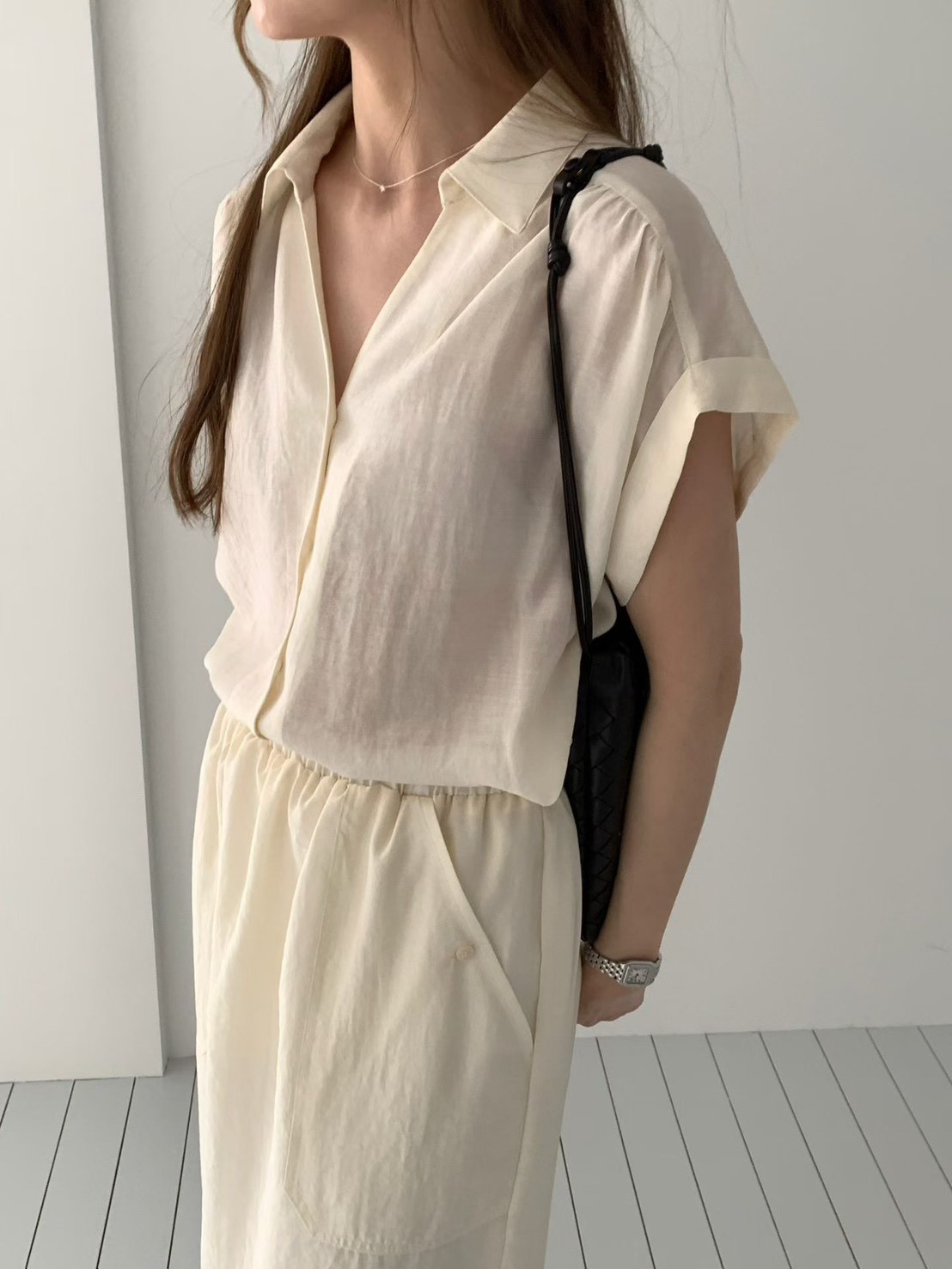 B38.光澤氣質襯衫領洋裝