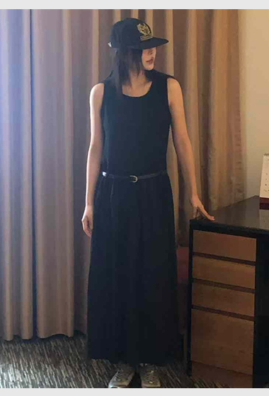 A13.彈性壓皺背心拼接長洋裝