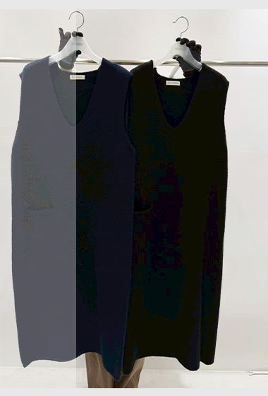 B97.質感家V領單口袋背心針織長洋裝