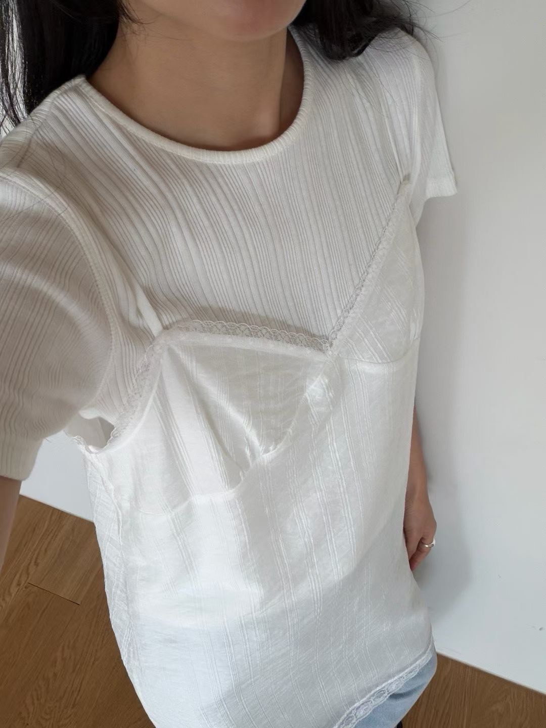 A32.瘦瘦歐膩細肩帶蕾絲長背心