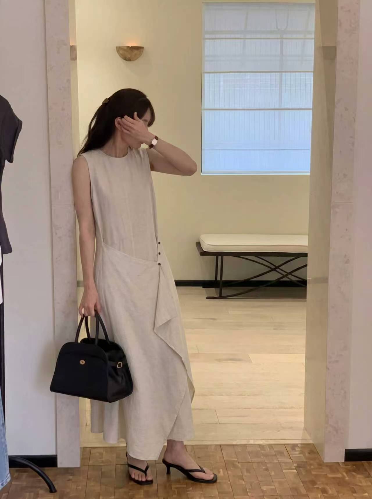 B78.森林系女孩亞麻波浪洋裝