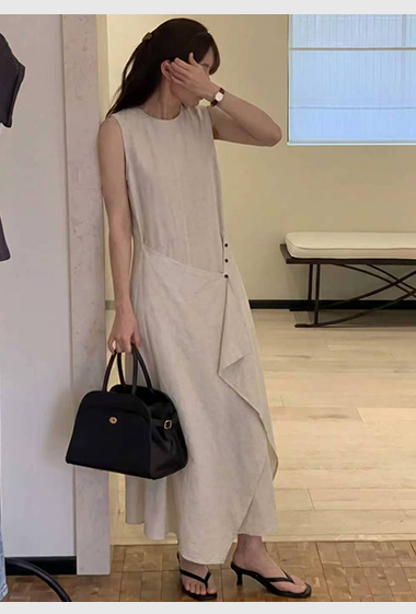 B78.森林系女孩亞麻波浪洋裝