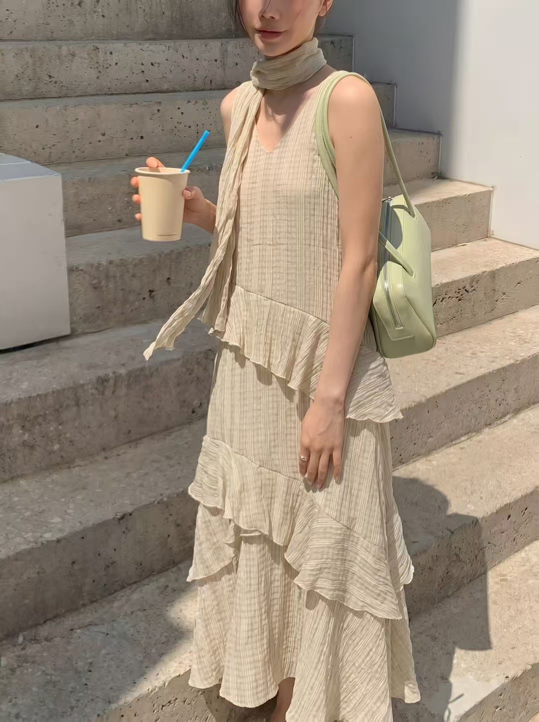 浪漫斜層次波浪長洋裝