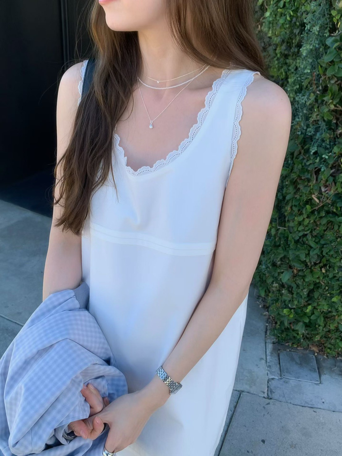 A58.好搭蕾絲滾邊長版背心