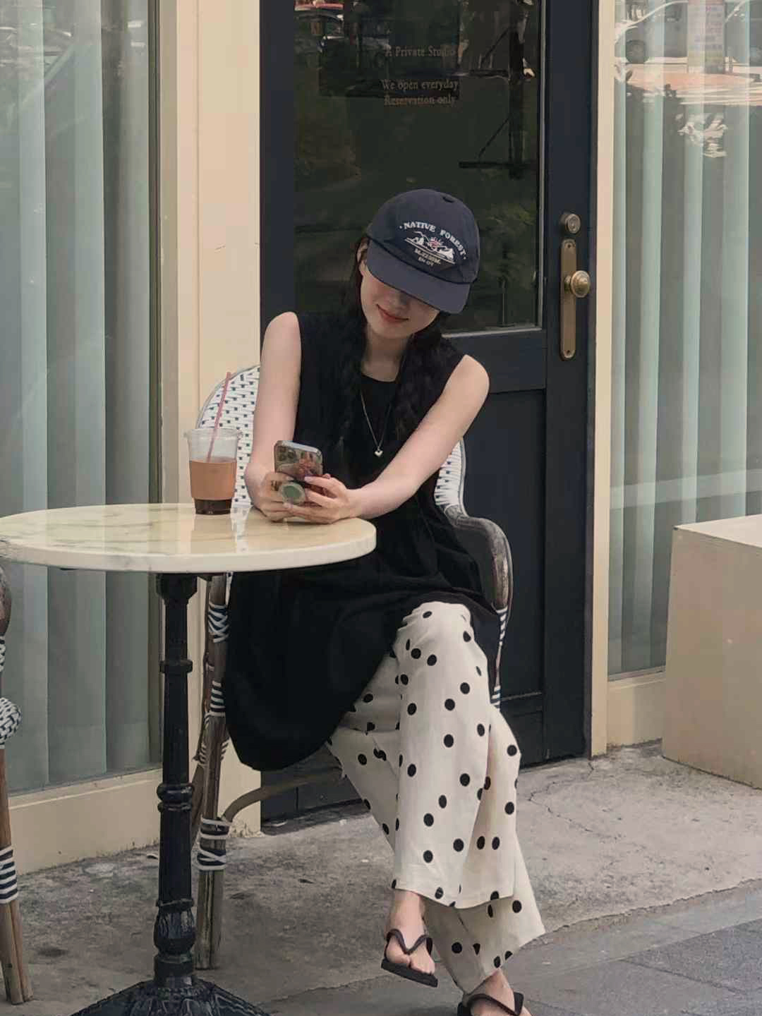 A12.俏皮可愛點點亞麻寬褲