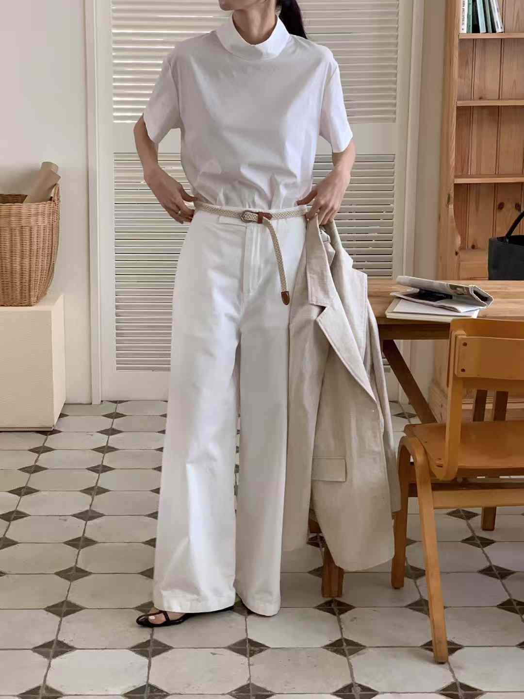 A45.完美比例顯瘦白長褲