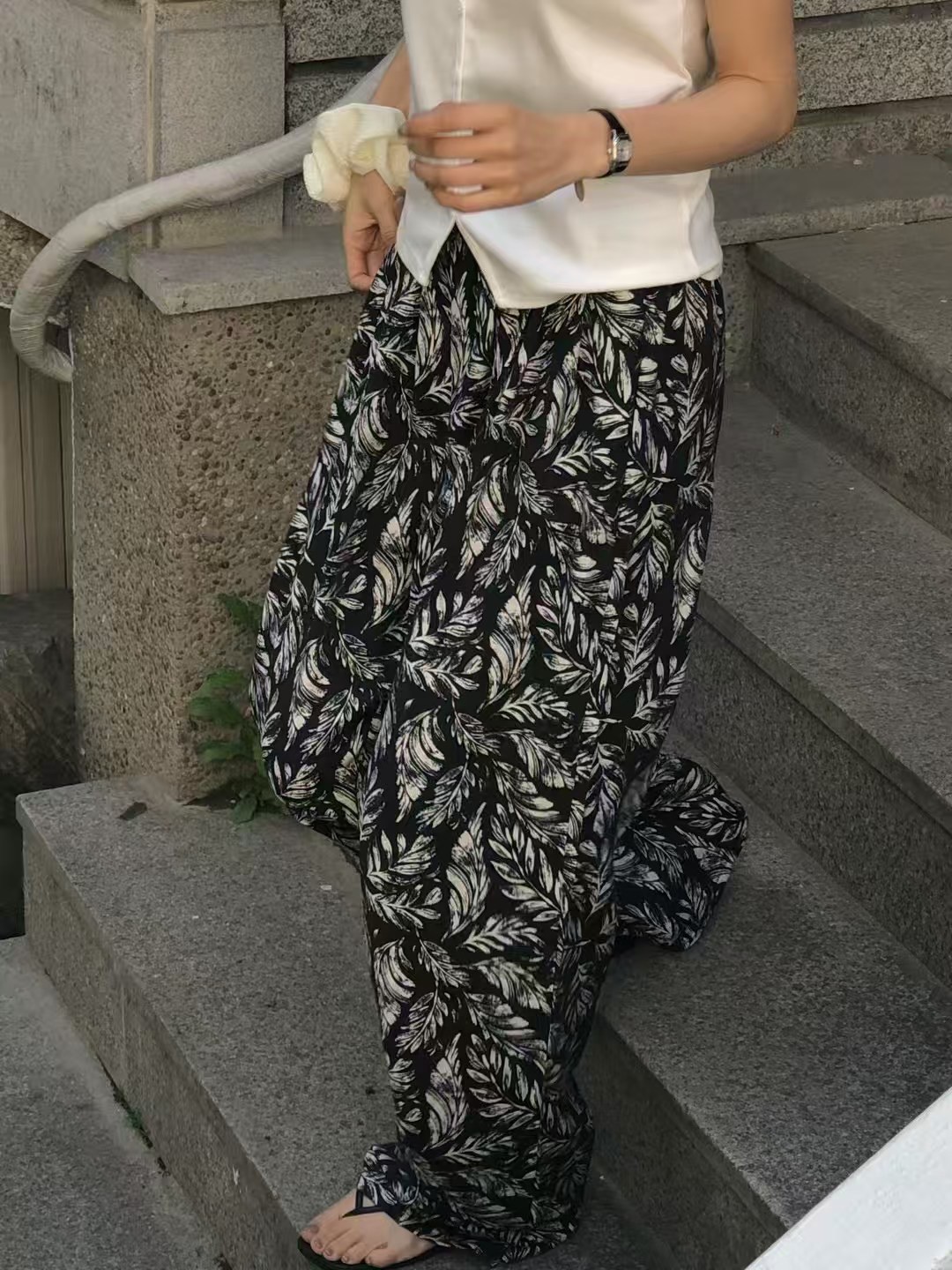 A08.波希米亞風印花闊腿褲