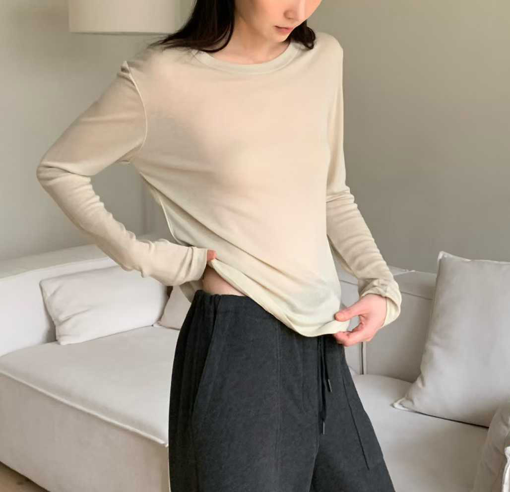 纖瘦家拉繩口袋內磨毛車線休閒褲