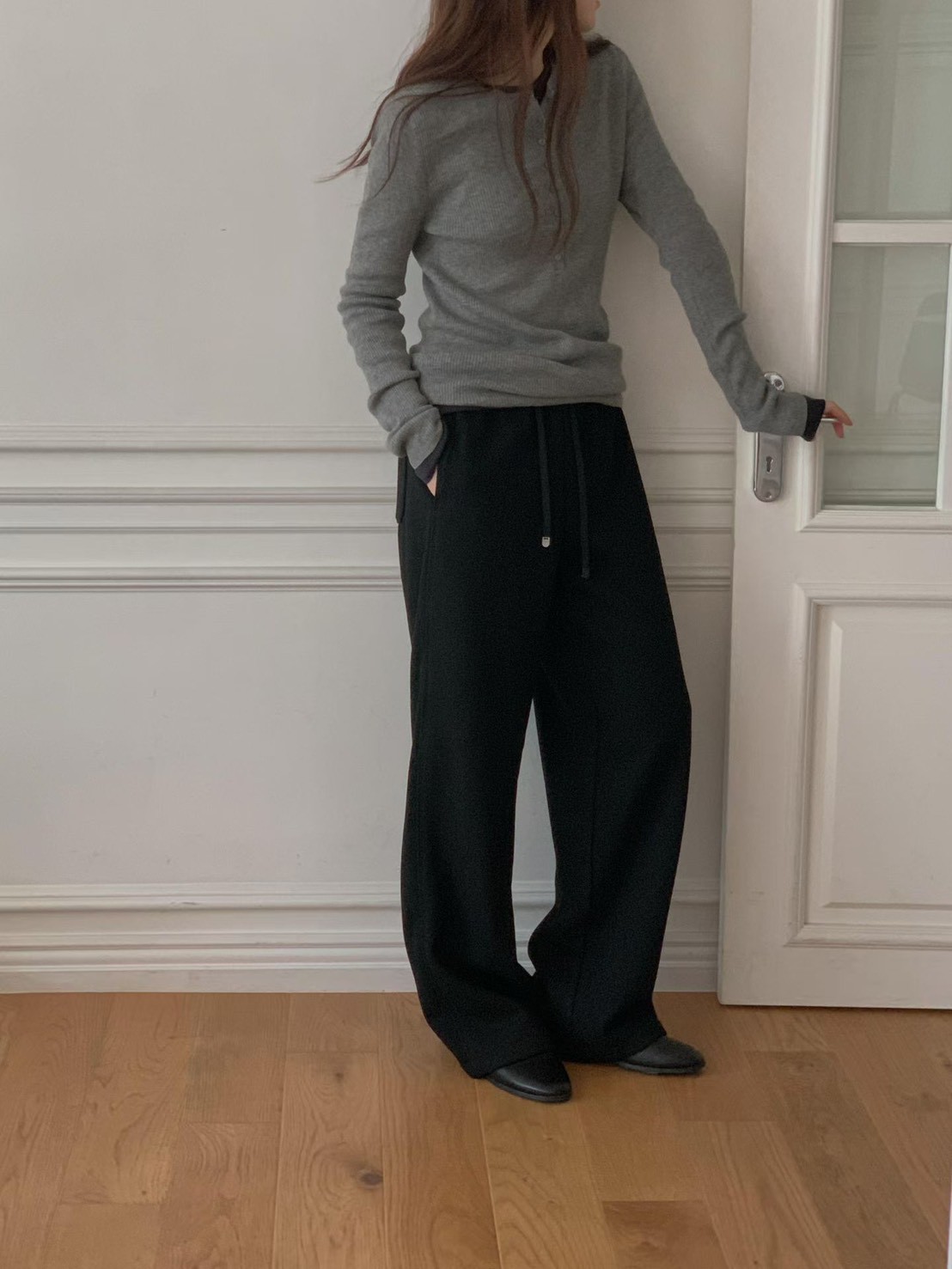 韓妞保暖顯瘦羊毛落地長褲