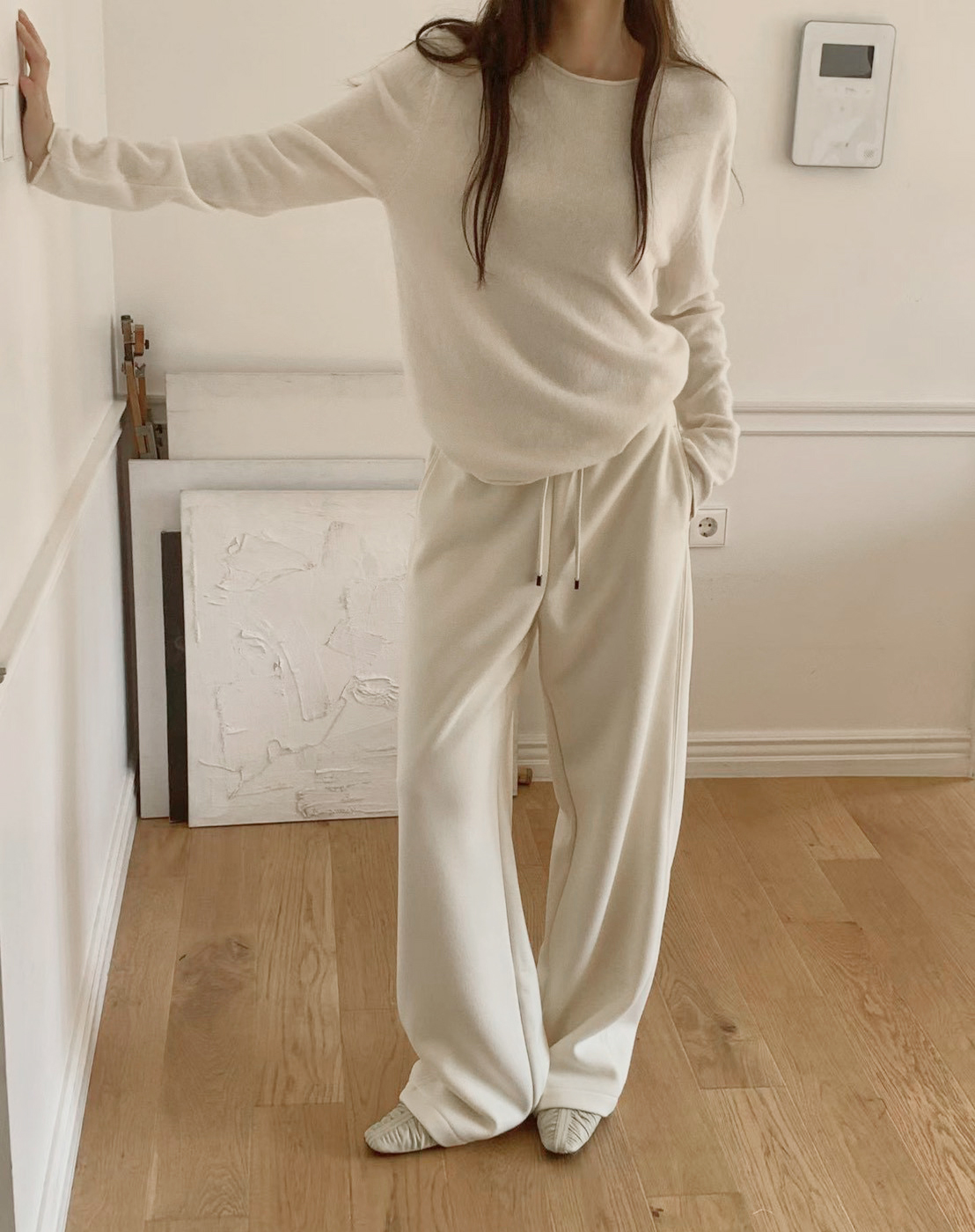 韓妞保暖顯瘦羊毛落地長褲