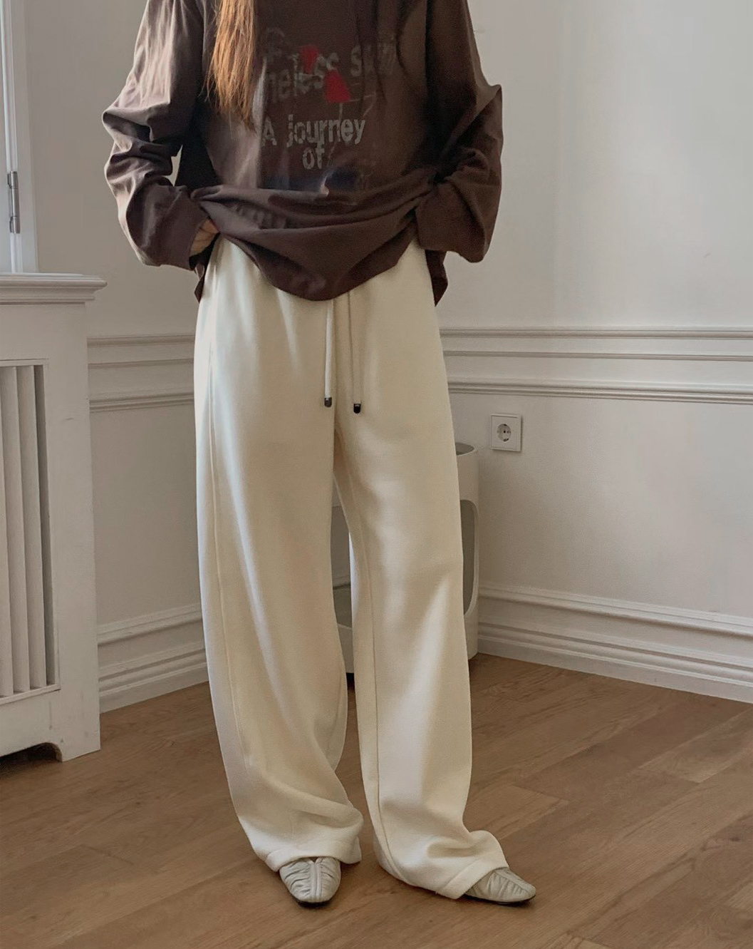 韓妞保暖顯瘦羊毛落地長褲