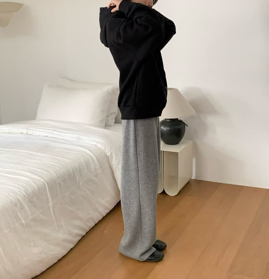 C16.纖瘦家舒適腰綁帶羊毛長褲