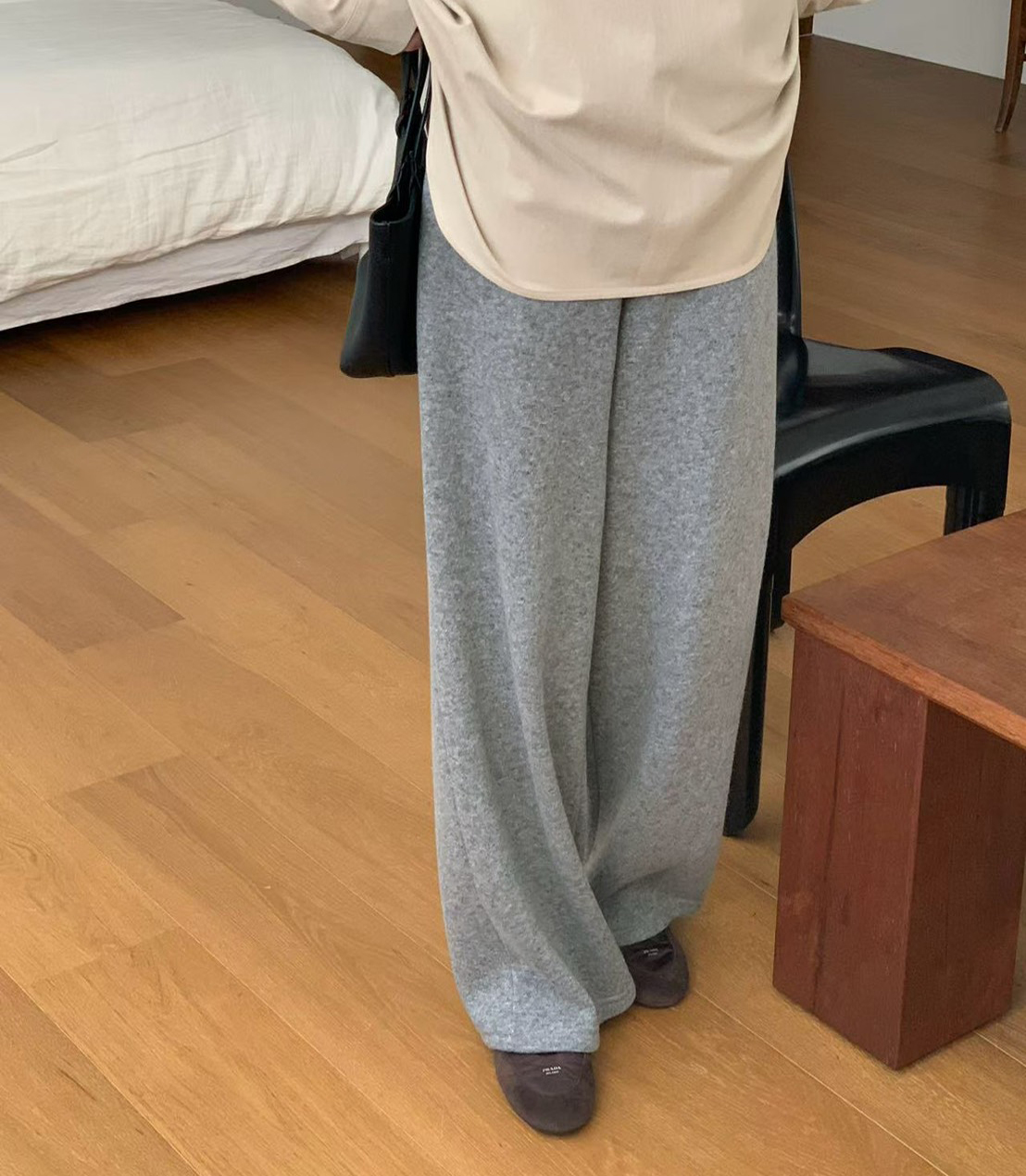 C16.纖瘦家舒適腰綁帶羊毛長褲