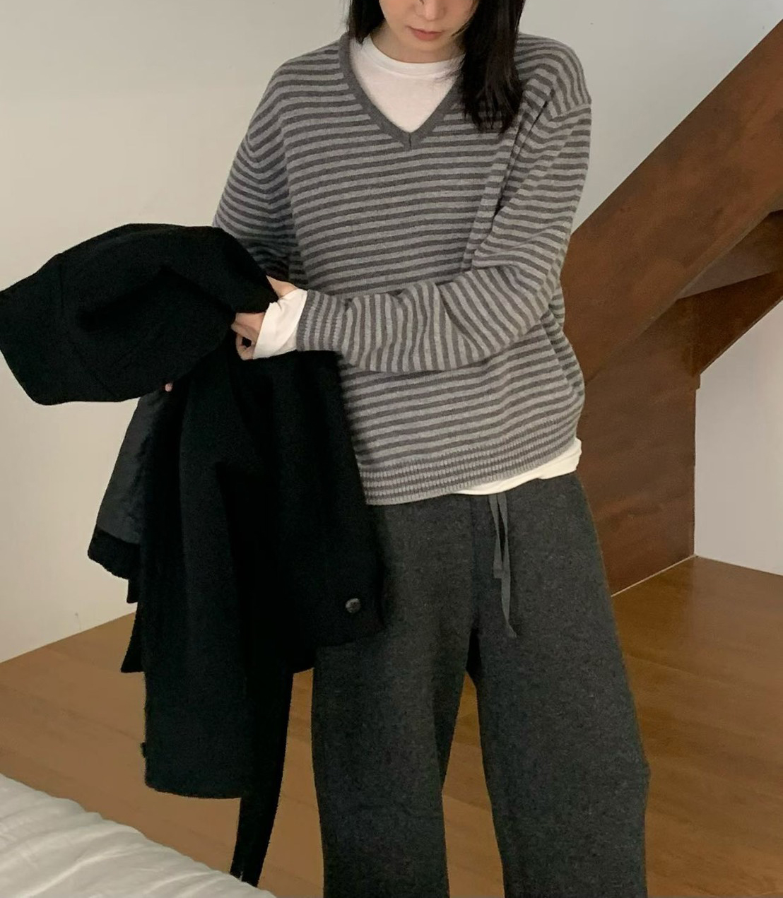 C16.纖瘦家舒適腰綁帶羊毛長褲