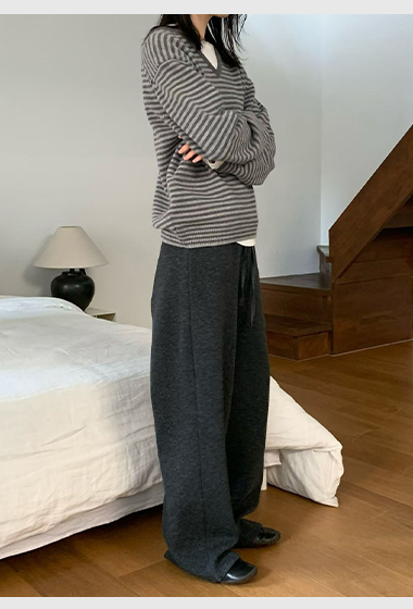 C16.纖瘦家舒適腰綁帶羊毛長褲