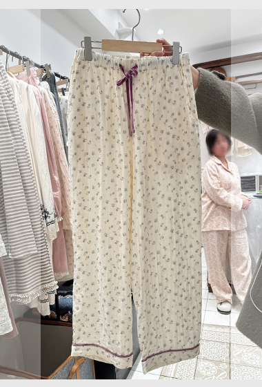 B85.絨布綁帶可愛小碎花睡褲