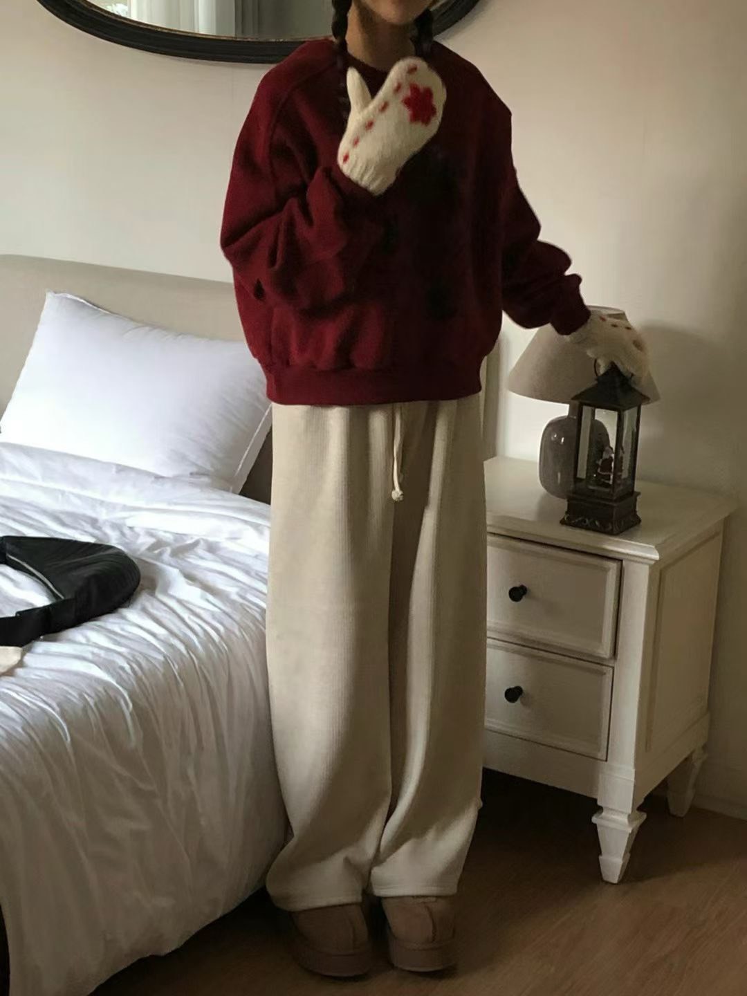 A17.絨面坑條內刷毛保暖休閒褲