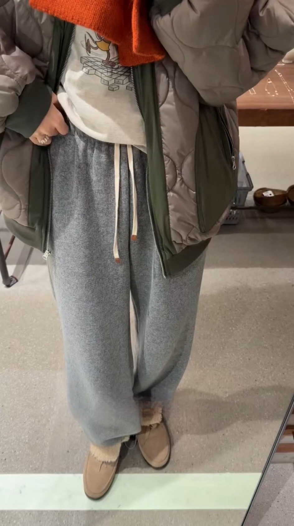 A15.冬日兩穿縮口內磨毛羊毛休閒褲