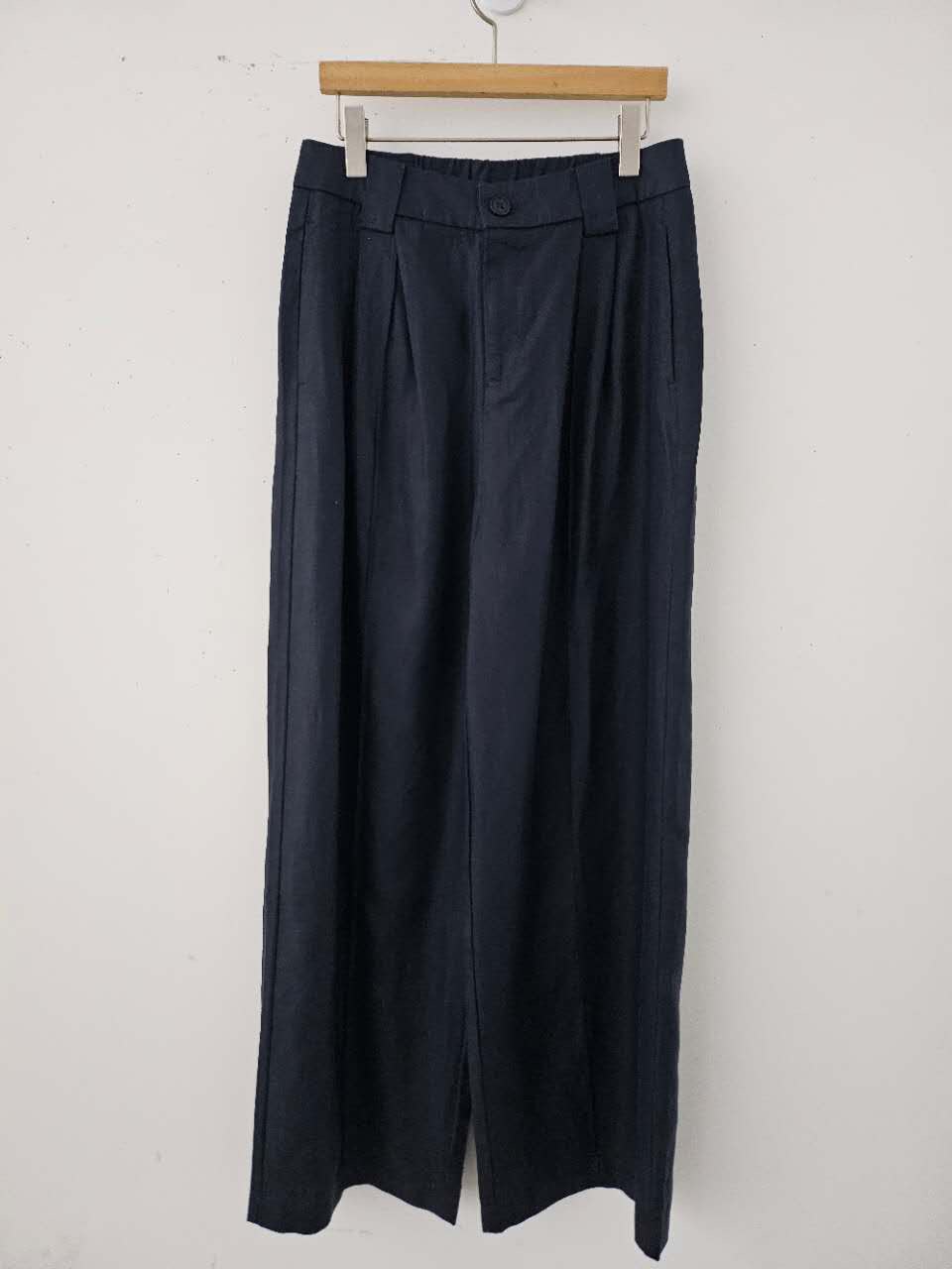 B79.星星家亞麻混紡打褶寬褲