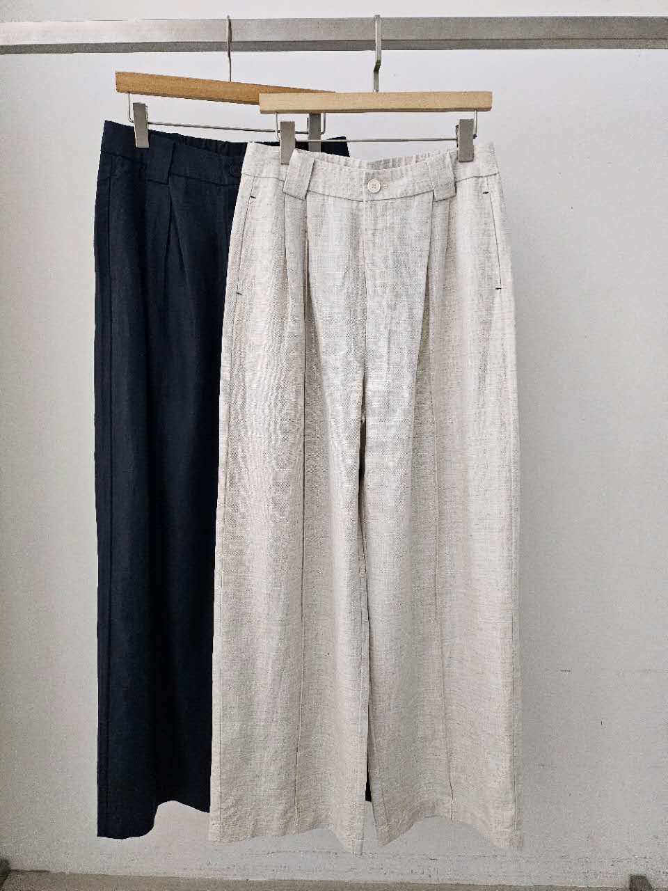 B79.星星家亞麻混紡打褶寬褲