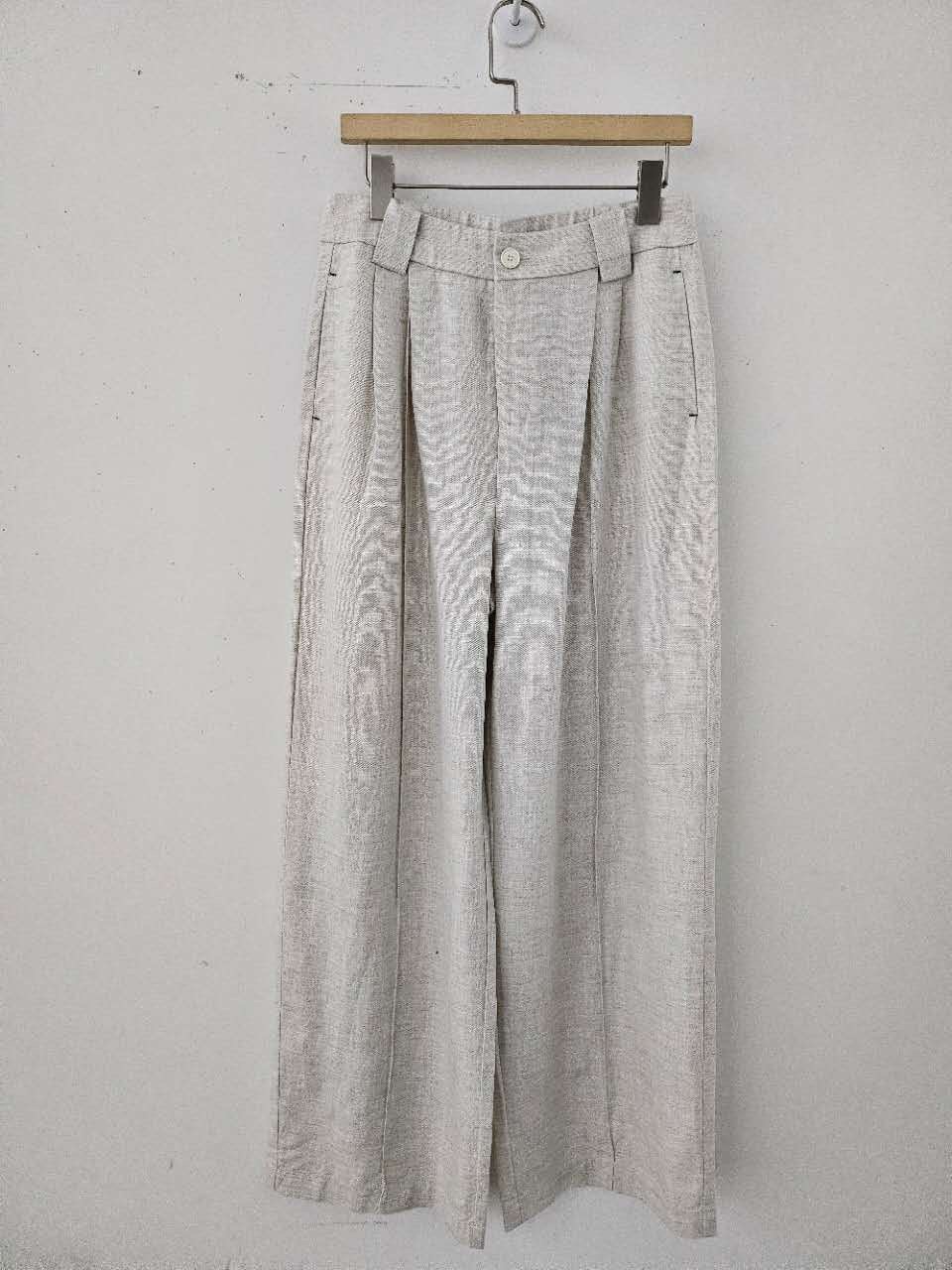 B79.星星家亞麻混紡打褶寬褲