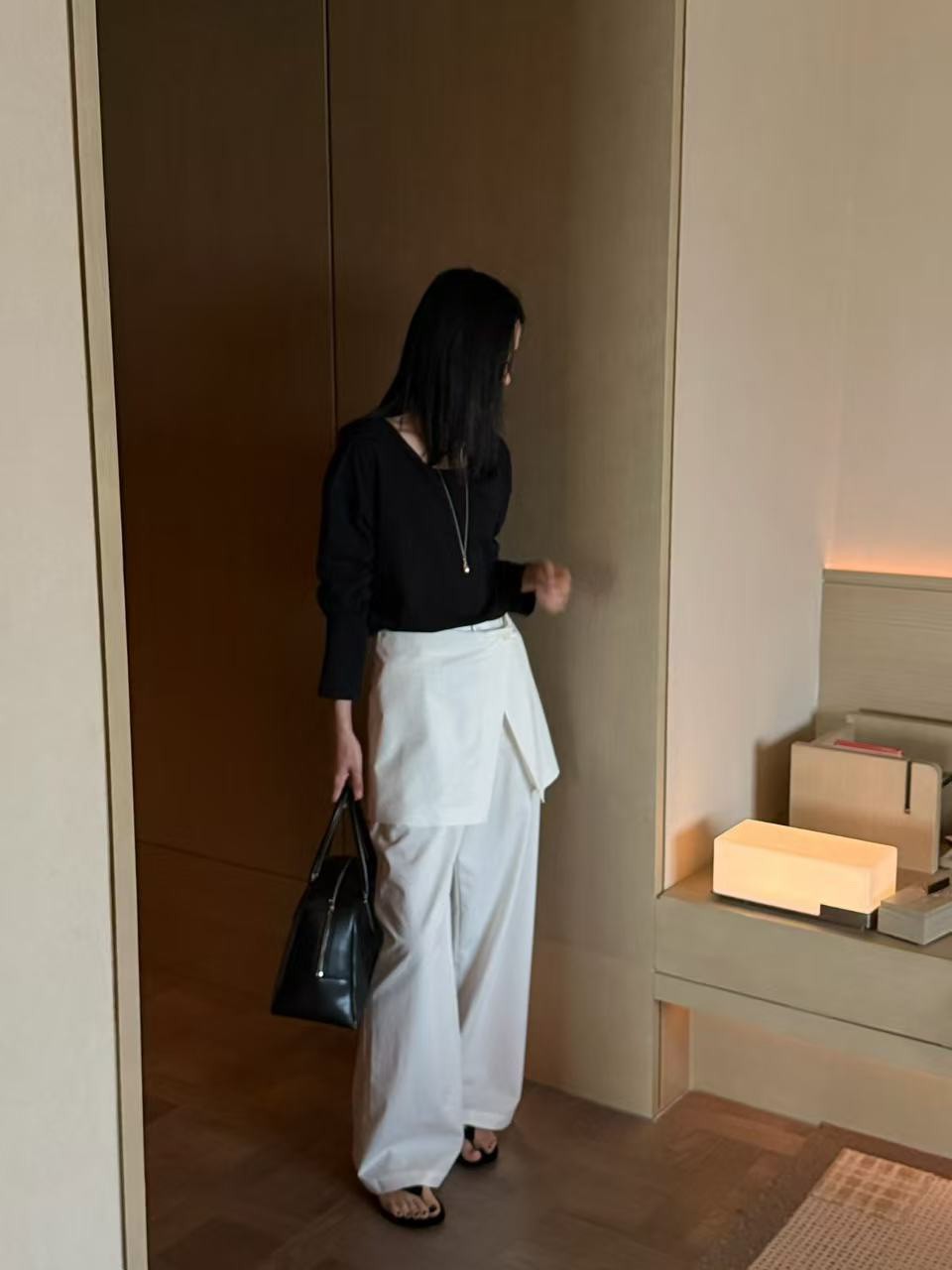 B66.天絲亞麻小圍裙寬褲