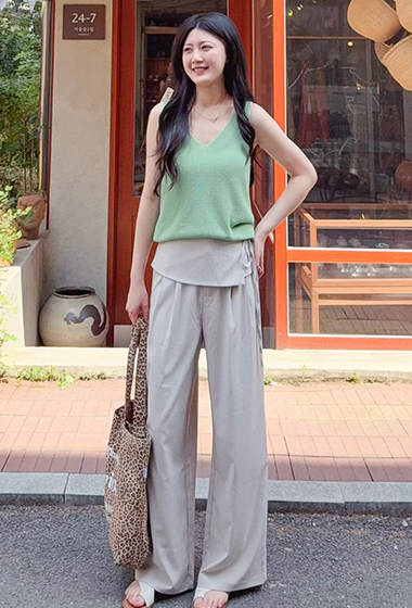 B39.圍裹側面綁帶休閒長褲