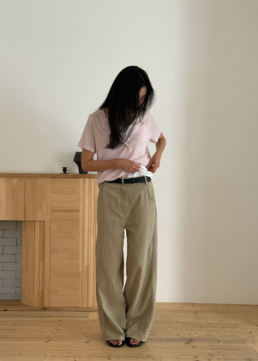 瘦瘦歐膩女孩休閒輕薄長褲
