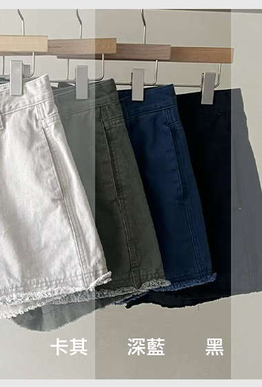 JP家低彩度鬚邊設計短褲