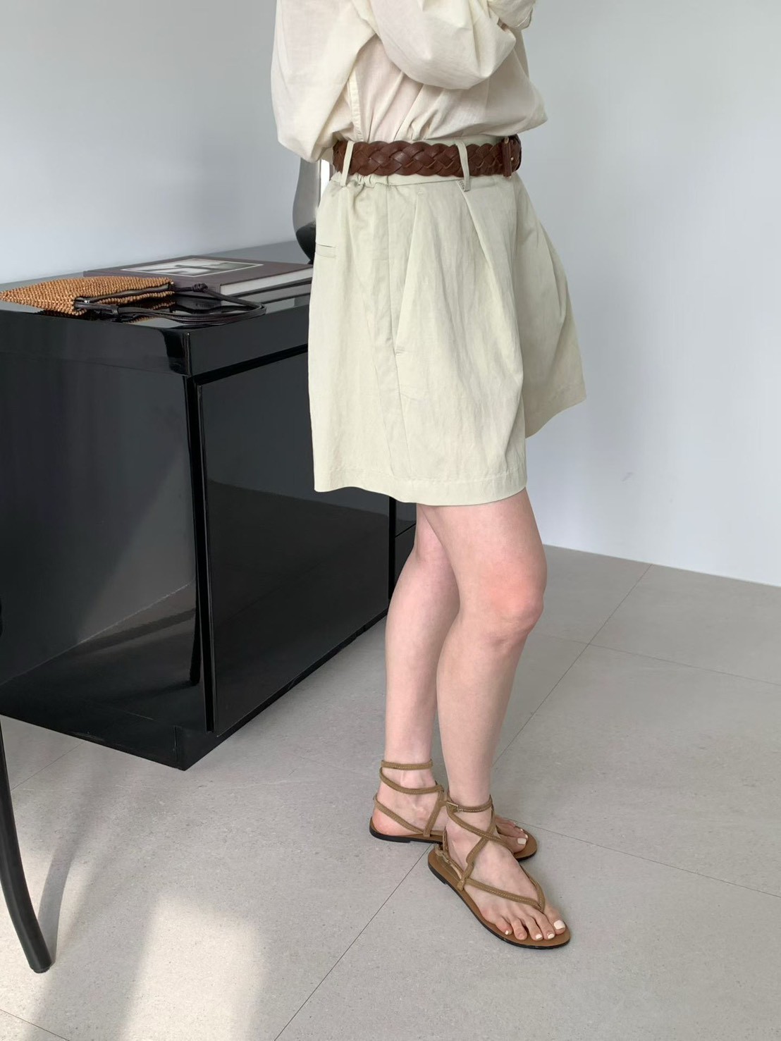 B35.舒適俏皮壓褶短褲