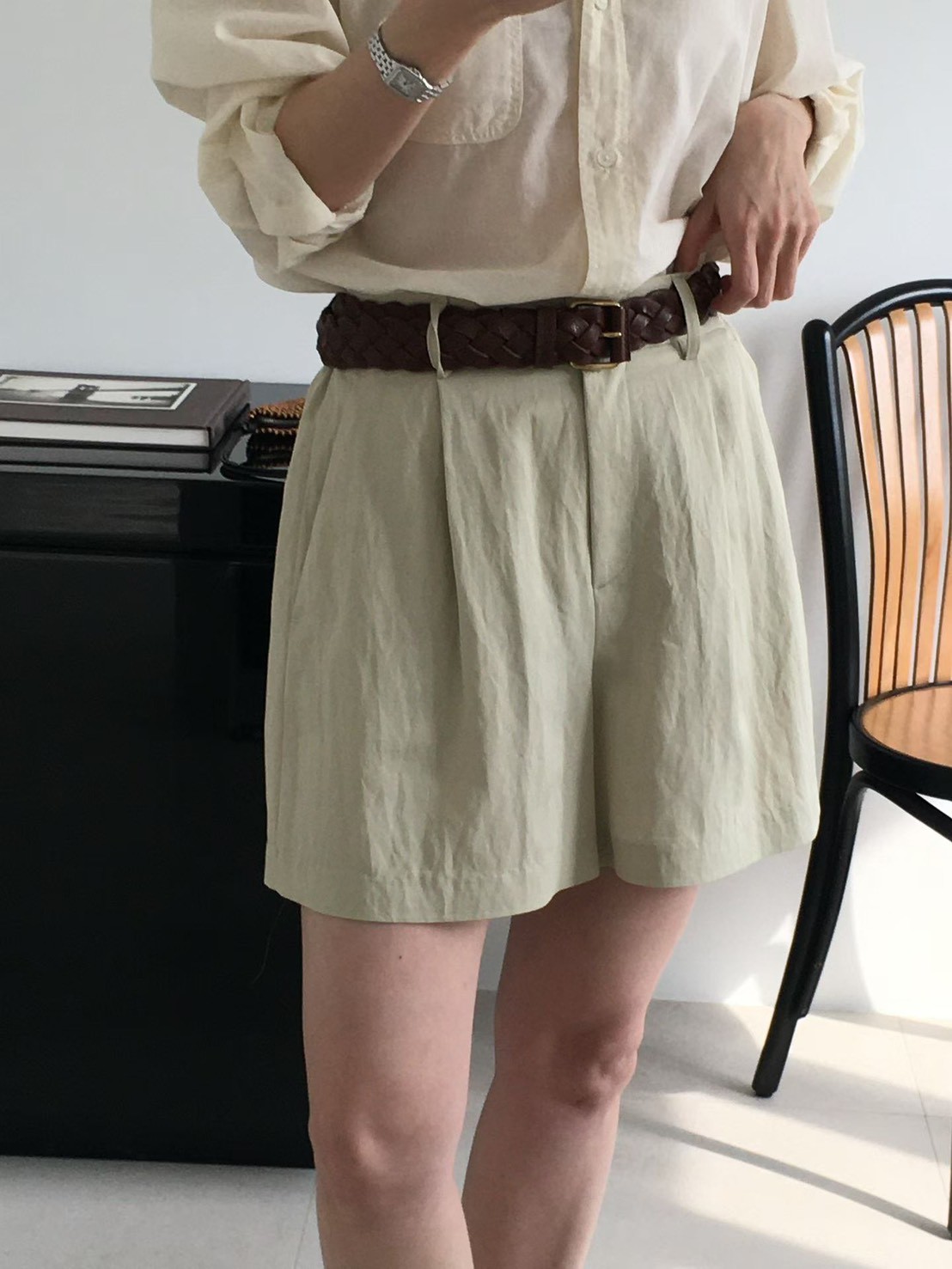 B35.舒適俏皮壓褶短褲